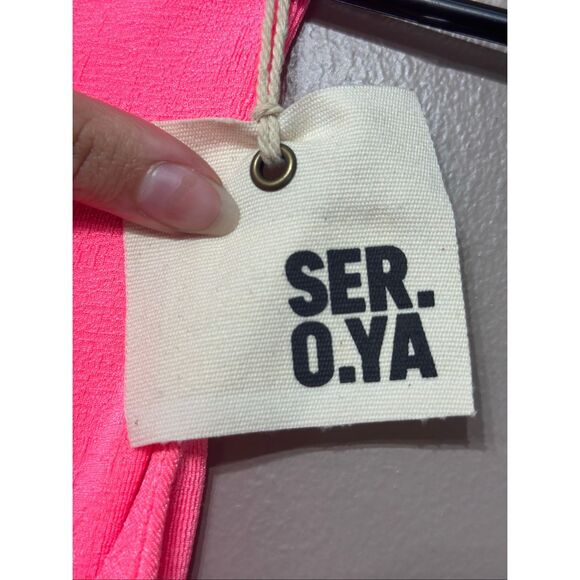 NWT SER.O.YA Delta Neon Pink High Neck Bodycon Ruched Dress Women's Small - Picture 4 of 12